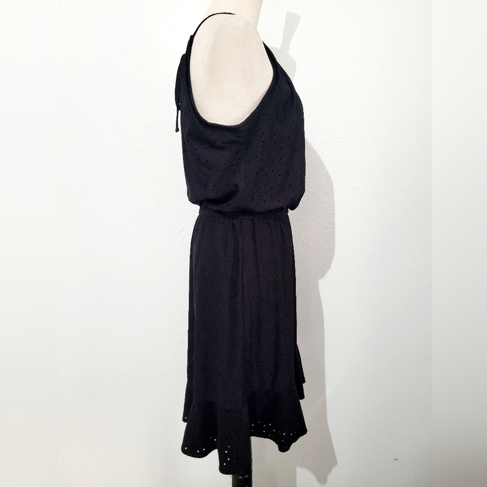 London Times Women's Black Eyelet Halter Dress Size 10 Lined Keyhole Back - Picture 4 of 11